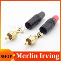 Merlin Irving Shop Gold Plating Adapter RCA Male Plug Power Connector Pigtail Speaker for 6MM Audio Cable Black Red Color