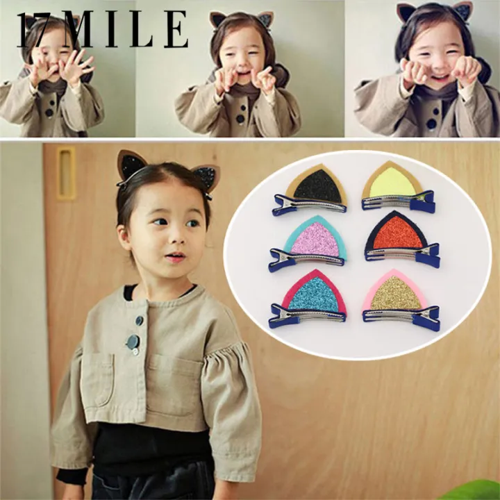 17 MILE Korean DIY Sequin Shining Cat Ears Hair Clip New Product Child