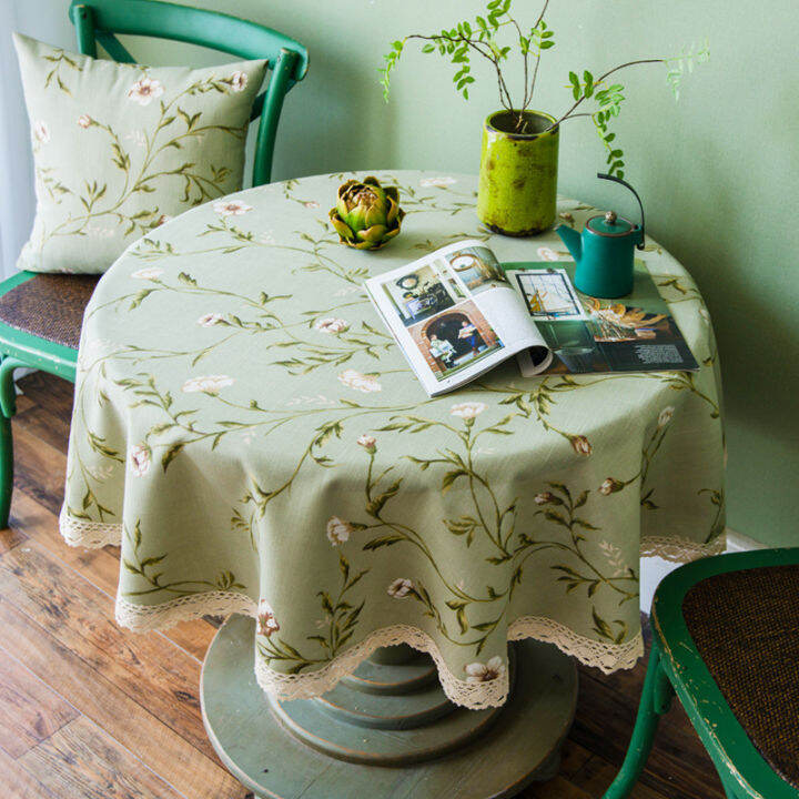 （HOT) Garden round Table Tablecloth Cloth Cotton Style Fresh round