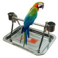 Stainless Steel Pet Birds Stand With Feeding Tray Table Top For Birds Rest Play Toy For  Medium Large Bird Parrot Hens Macaw