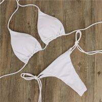 【CC】Summer Sexy Solid Color Bikini Sets Women Tie Side G-String Thong Swimsuit Female Bandage Bathing Suit Swimwear Bikini