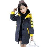 Winter Wool &amp; Blends Jacket For Girls New Korean Version Fashion Thicken Coat Mid-Length Hooded Casual Slim Childrens Clothing