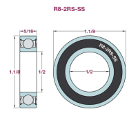 R8 RS ( 1/2" x 1-1/8" x 0.312" ) HYBRID CERMIC Si3N4 BALL BEARING เบอร์ R8-2RS ลูกปืนเซรามิค G5 ฝายาง = 1 ตลับ