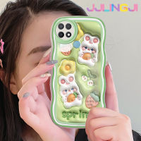 Jjlingji เคสสำหรับ OPPO A15 A35 A15s 4G เคสแฟชั่น3D ลวดลายกระต่ายขอบนุ่มเคสมือถือกันกระแทกแบบใสเก๋ไก๋กรอบป้องกันซิลิกาเจล