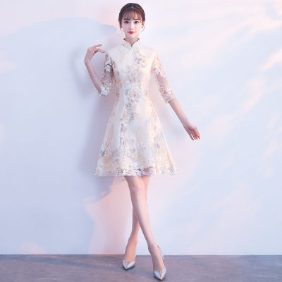 Improved Cheongsam Spring Womens Long Sleeve 2022 New Short Girl Student Graduation Dress Dignified Atmosphere