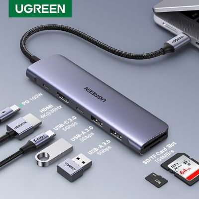 UGREEN USB C ฮับ Type C 3.1เป็น HDMI 4K การ์ดความจำ PD 100W อะแดปเตอร์สำหรับ Macbook Ipad Pro Air M2 M1อุปกรณ์เสริมสำหรับ PC 5อะแดปเตอร์ Gbps USB USB C 3.0 HUB
