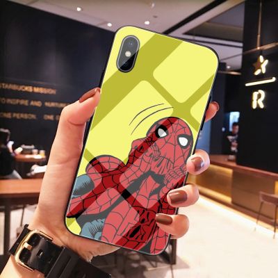 Marvel SpiderMan iPhone 11 Pro XS Max XR X 8 7 6 6S Plus TPU Tempered Glass Case