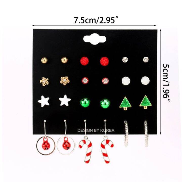 12คู่คริสต์มาสเกล็ดหิมะกวางระฆังอ้อยแฉกคริสต์มาสต้นไม้ต่างหูเครื่องประดับวันหยุดต่างหูอินเทรนด์ชุดเครื่องประดับ
