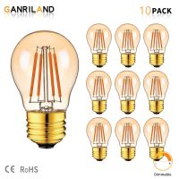 10PCS 4W G45 หรี่แสงได้ LED หลอดไฟไส้วินเทจเอดิสัน E27 การตกแต่งฐานหลอดไฟแก้วสีเหลืองอําพันสําหรับบ้านจี้ไฟโบราณ▦