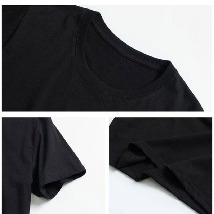 woma-เสื้อสวมหัวลายลูกแมวของผู้ชายสีดำ-แขนสั้นพิมพ์ลายสีดำแบบลำลองทรงหลวมคอกลม