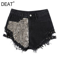 [DEAT] 2022 Summer New Fashion Tide Short Pants Solid Color High Waist Distressed Rivet Personality Women Denim Shorts 13C557