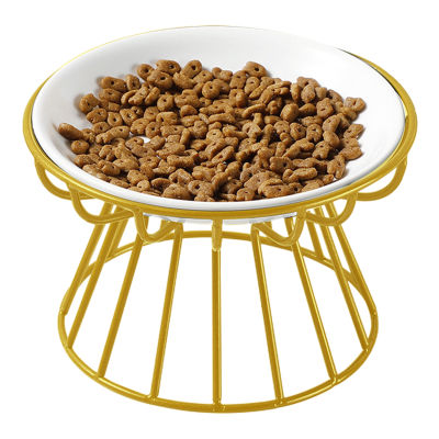 Feeding Anti Vomit Home Food Water Pet Supplies Small Dog With Metal Stand Non Spill Fish Bone Pattern Whisker Friendly Wet Dry Wide Shallow Ceramic Cat Bowl
