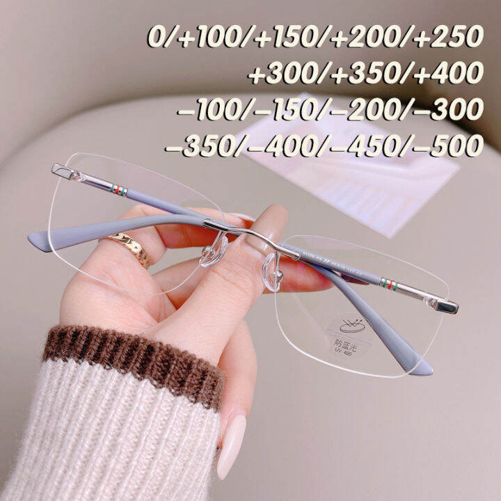 500 To 100】【100 To 400 】rimless Reading Glasses Nearsighted Glasses Women Men Vintage Anti 3681