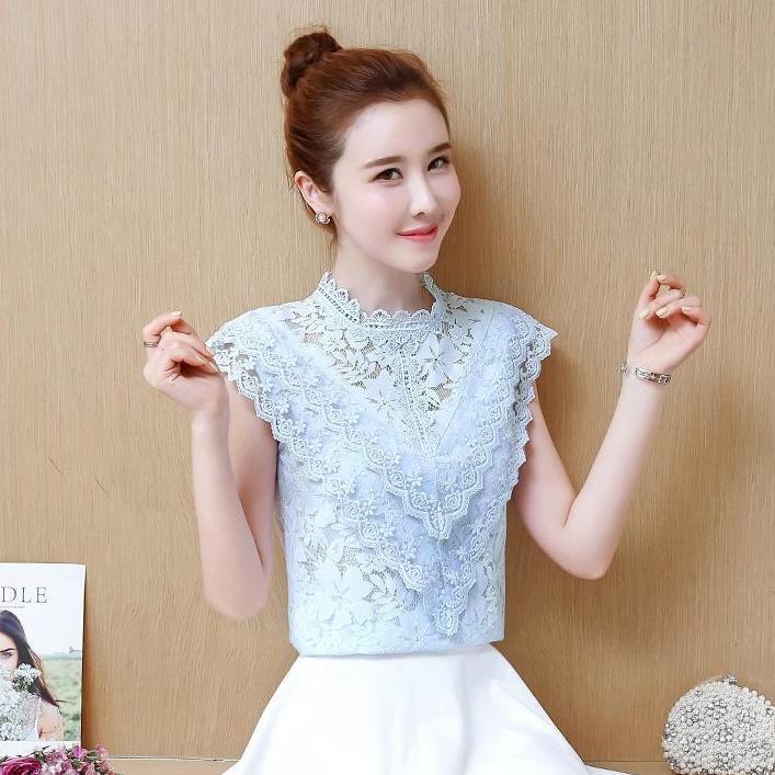 pretty-ladyฤดูร้อนเกาหลีหวานเสื้อลายลูกไม้แขนสั้นผู้หญิงเสื้อผู้หญิง