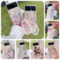 เคสโทรศัพท์มือถือ PC แข็ง แบบใส ลายดอกไม้ ดอกพลัมน่ารัก สําหรับ Samsung Galaxy Z Flip3 4 5G