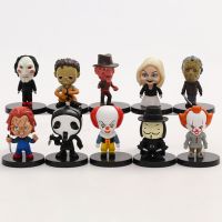 Pennywise Chucky Jason Freddy Billy Face รูปวีตุ๊กตาของเล่นฟิกเกอร์ขนาดเล็กเนื้อ PVC 10ชิ้น/เซ็ต