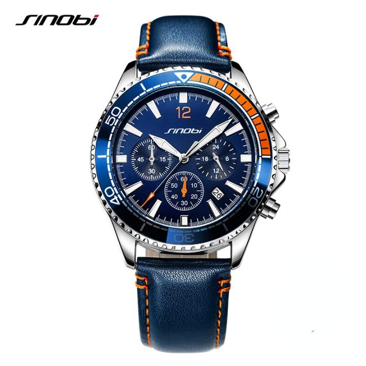 sinobi-ดีไซน์ใหม่นาฬิกาควอตซ์นาฬิกาข้อมือ-chronograph-ของผู้ชายสายหนังนาฬิกาเรืองแสงนาฬิกาบุรุษ
