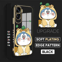 เคส PMP สำหรับ Honor 90 5G 90 Lite 5G ฟรีสายคล้องน่ารักรูปการ์ตูนโดราเอมอนขอบสี่เหลี่ยมชุบเคสโทรศัพท์หรูหราชุบเคสโทรศัพท์นิ่ม