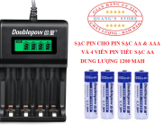 Bộ Sạc Pin AA Và AAA Có Màn Hình LCD Báo Dung Lượng Dùng Kèm 4 Viên Pin