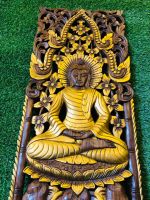 แผ่นไม้สัก ไม้สักแกะสลัก ติดผนัง ตกแต่งห้อง (Carved wood sheet)ลาย พระพุทธรูปดอกบัวช้าง ปัดสีทอง  กว้าง35xหนา3xสูง90 cm. สวยงาม โดดเด่น มีเอกลักษณ์