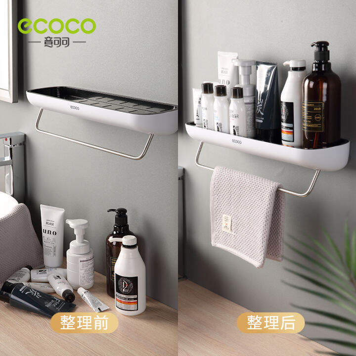 ecoco-ห้องน้ำชั้นวางออแกไนเซอร์ติดผนังบ้านชั้นวางผ้าขนหนูชั้นวางแชมพูที่มีแถบผ้าชั้นเก็บอุปกรณ์ห้องน้ำ