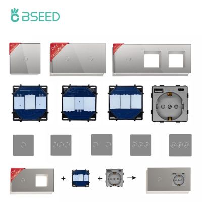 BSEED Touch Switches 1/2/3Gang 1/2Way Wall Glass Panels Type-C USB Socket EU Power Outlest Function Parts DIY Combination