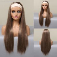 Long Straight Brown Blonde Synthetic Headband Wigs for Black Women Highlight Golden Hair Wigs Daily Cosplay Heat Resistant [ Hot sell ] ea1voy