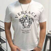 Versace สีทึบแฟชั่นแขนสั้น,เสื้อยืดนำเทรนด์คู่