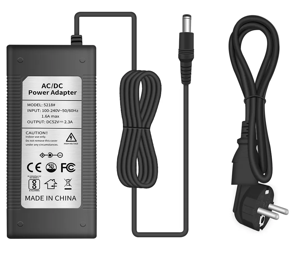 Hiseeu 52V 2.3A Charger Adapter Power Supply AC 100-240V DC EUAUUKUS Plug  For Surveillance Security CCTV POE NVR Recorder