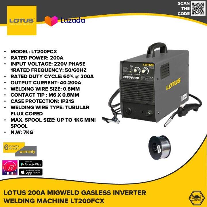 LOTUS 200A MIGWELD Gasless MIG Inverter Flux Corded Welding Machine