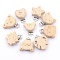 5Pcs/Lot Food Grade Beech Wooden Clip Animal Heart Shape Dummy Clip for Baby Teething Pacifier Chain Holder DIY Accesories Clips Pins Tacks