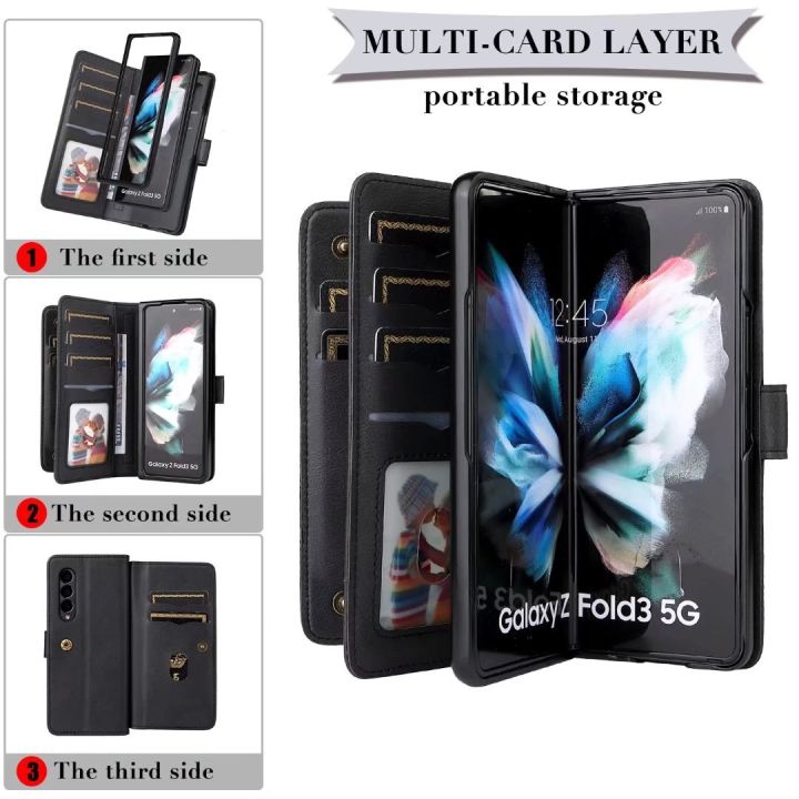 เคสสำหรับ-funda-galaxy-z-fold-3-5g-หนังแม่เหล็ก-pu-10กระเป๋าเก็บบัตรขาตั้งโทรศัพท์สำหรับ-samsung-z-fold4-s22-s21-s23-carterfa-ultra