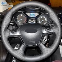 Braid Steering Wheel For Ford Focus 3 2012 C-MAX 2011 KUGA Escape 2013 2014 2015 2016 Steering Wheel Hand-stitched Leather Cover Steering Wheels Acces