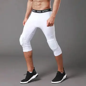 Safety Anti-Collision Basketball Shorts Men Fitness Training 3/4 Leggings  With Knee Pads Sports 3XL Compression Trousers