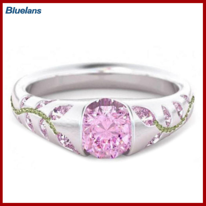 Bluelans®ของขวัญเครื่องประดับคลับแหวนใส่นิ้วฝังพลอยไพลินเทียมเทียมลายใบไม้แฟชั่นสำหรับผู้หญิง