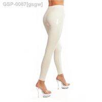 ืน Gsgw Calças De Látex Artesanal Com Zip Leggings Brancas Borracha Cintura Alta