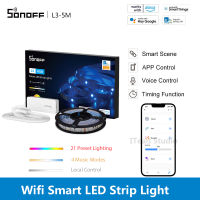 ITEAD SONOFF L3 แถบไฟอัจฉริยะ RGB WiFi ไฟ LED แถบ eWeLink การควบคุม APP การควบคุมด้วยเสียงโคมไฟบ้านอัจฉริยะตกแต่ง 21 ฉากที่ตั้งไว้ล่วงหน้า 4 โหมดเพลงแถบแสงบรรยากาศที่มีสีสัน 5 เมตร