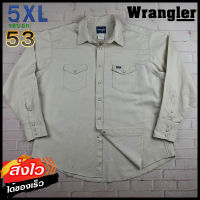 Wrangler®แท้ อก 53 ไซส์ 5XL เสื้อเชิ้ตผู้ชาย แรงเลอร์ สีครีม เสื้อแขนยาว เสื้อใส่เที่ยวใส่ทำงานสวยๆ