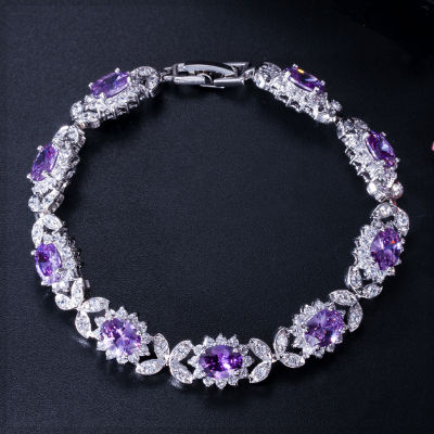 PANSYSEN Dark Blue Sapphire Womens Bracelets with Cubic Zirconia Diamond Stone 925 Sterling Silver Wedding Party Fine Jewelry