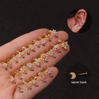 1Pc Stainless Steel Small Hoop Cz Cartilage Earring Flower Cross Cubic Zirconia Tiny Tragus Helix Rook Ear Piercing Jewelry Gift Body jewellery
