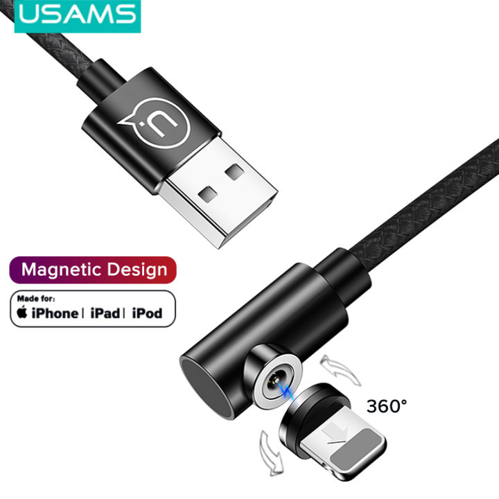 USAMS Magnetic USB Lightning Cable For iPhone Gaming Charging 360°  Rotatable Magnet Charger For iPhone7/8 iPhone XS XS Pro/iPhone 11 iPhone 12  12Pro max/iPad Air 