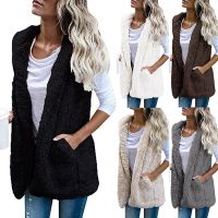 Autumn Winter Jacket Vest Women Waistcoat Warm Thick Lambswool Fleece Vests Women Sleeveless Hoodie Jacket Waistcoat Outwear