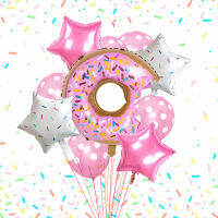 10pcs donut aluminum film balloon combination baby birthday party decorations five-pointed star wave dot latex balloon candy set