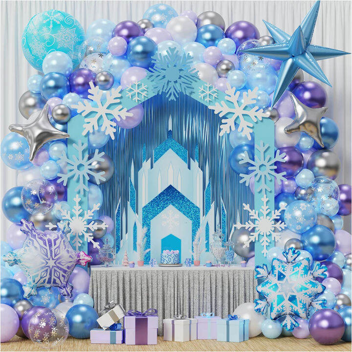 148pcs Snowflake Wonderland Balloon Garland Arch Silver Blue Balloons ...