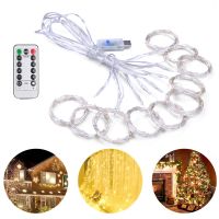 Curtain Fairy Lights USB String Christmas Party Decoration Christmas 3m*3M 300LEDS Remote Control Curtain Fairy Lights 8 Modes USB String Wall Lights LED Fairy Lights Christmas Garland Curtain