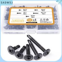 SADWSJ 190Pcs #8X1/2 ถึง1-1/2 ชุดแยกสกรู เหล็กไร้สนิม สีดำสีดำ สกรูเจาะด้วยตนเอง แปรงมัดผม สกรูโลหะแผ่น โลหะพลาสติก