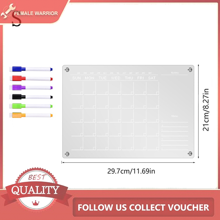Female Warrior Clear Acrylic Fridge Sticker Calendar Board