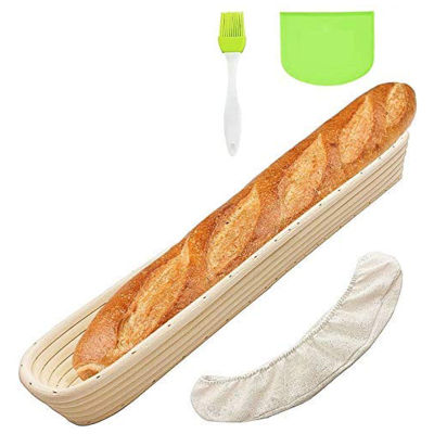 Oval Bread Banneton Proofing Basket Baking Bowl Set with Dough Scraper Linen Liner Cloth Silicon Brush for Professional &amp; Home Bakers