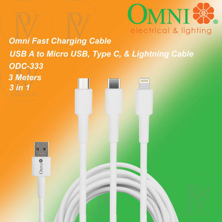 OMNI 3in1 Cable Charger, Type C, Mirco Usb, Lightning Cable, Fast