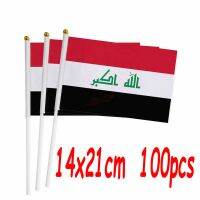 ZXZ 100pcs Iraq hand waving Flag 14*21cm Polyester Double Side Printing IQ iraq Hand Flag with plastic flagpole